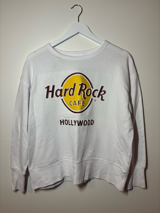 Hard Rock Cafe Tops - Vintage Hard Rock Cafe Hollywood White Sweatshirt with Yellow Logo, size L
